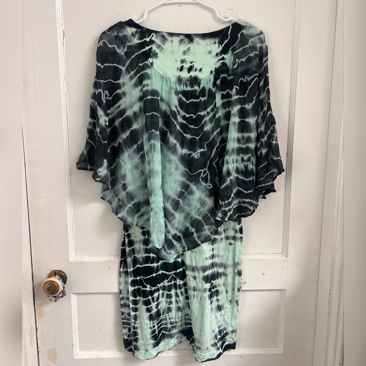 Gypsy 05 Hollywood tie-dye silk V-neckline flowy layered poncho overlay dress S