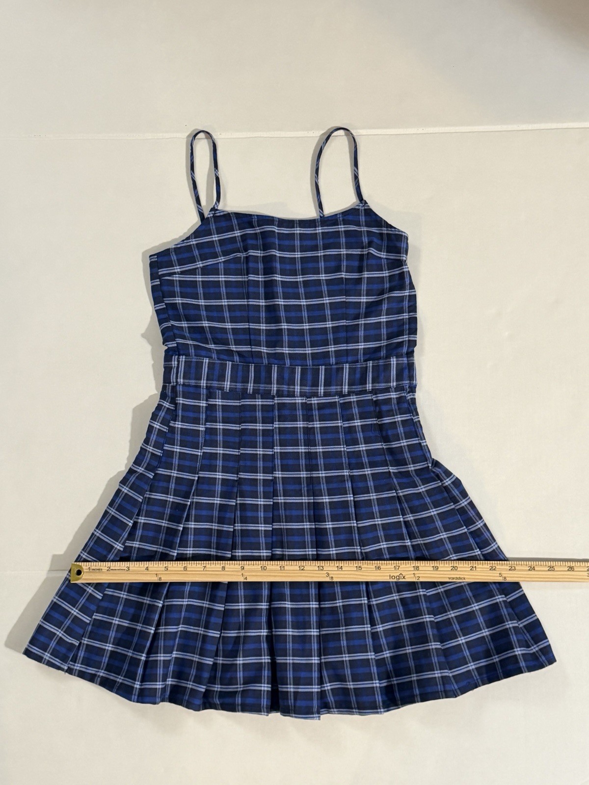 Divided by H&M Blue Plaid Pleated Dress in Size XS / EU Size 34