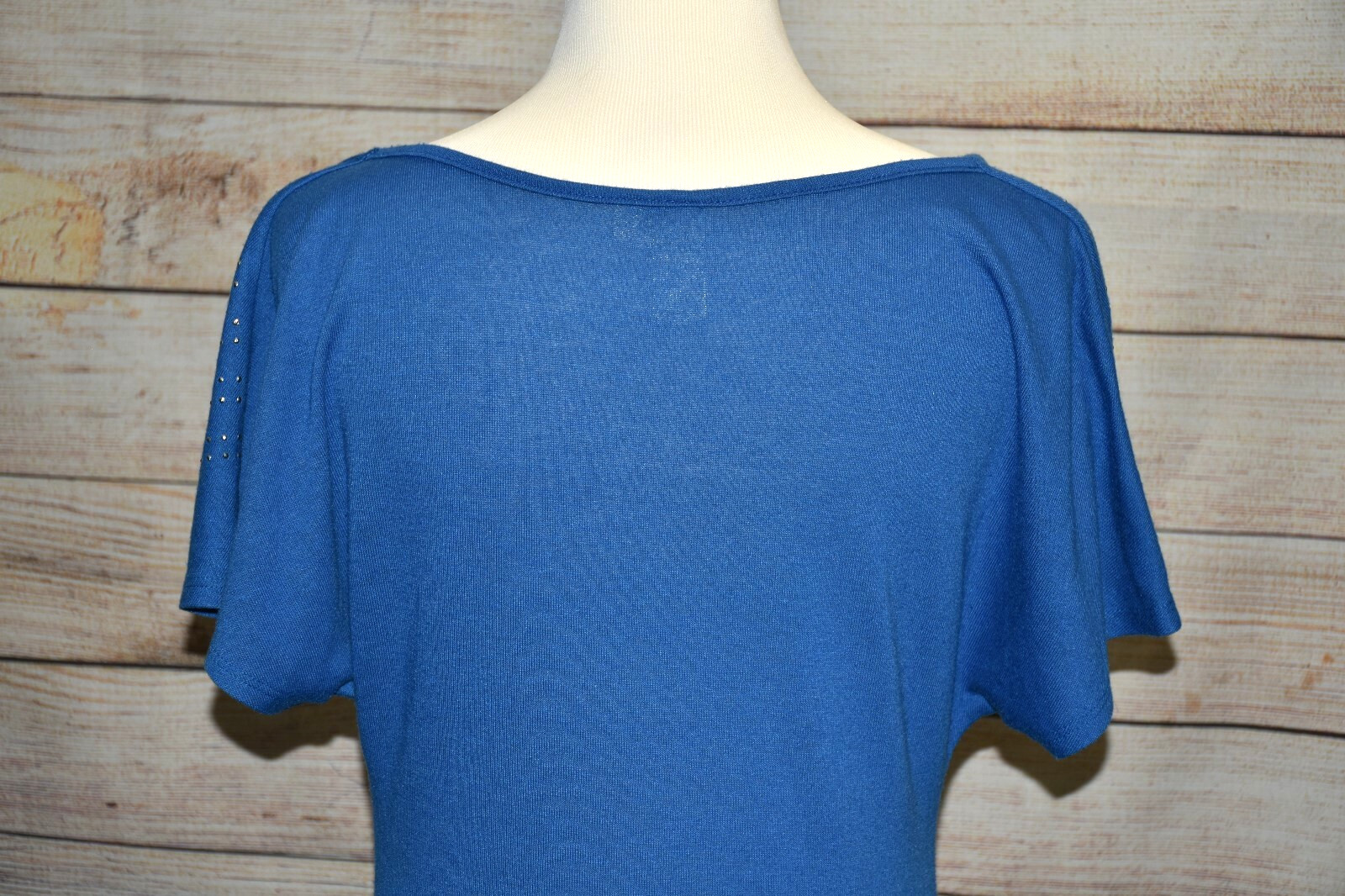 L8TER S M ROYAL BLUE SCOOP DRAPE NECK SILVER STUD SHIRT TUNIC TOP / DRESS