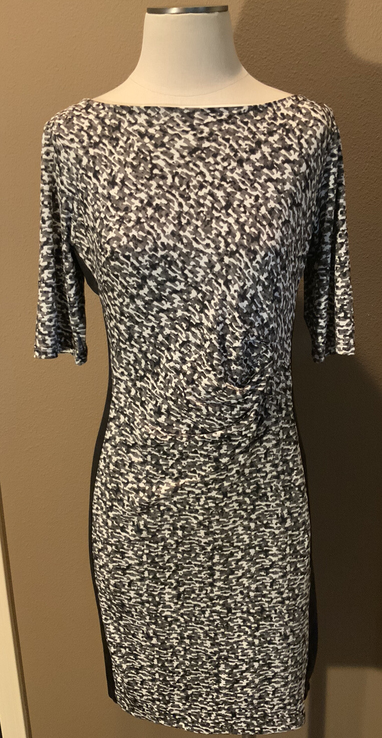 Larry Levine S Black Gray White Office Core Lux Dress W Elbow Length Sleeves