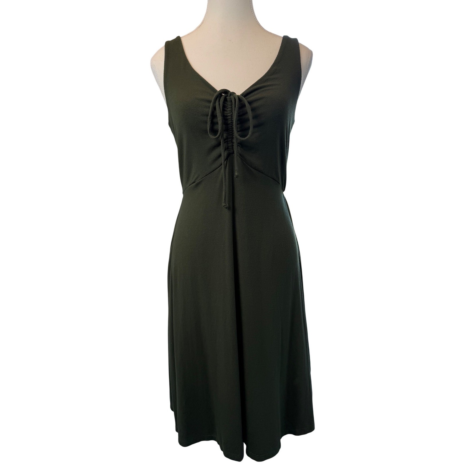 SOZY Sarah Mini Dress Tank Olive Green Cinched Bust Sleeveless Medium Comfort