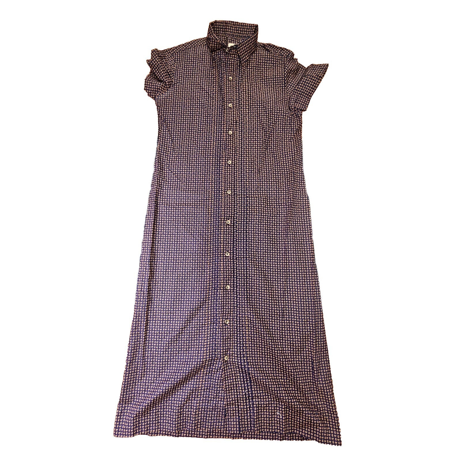 J.G. Hook Womens Button Print Dress 12 Blue No Belt Knee Length Short Sleeve e4b