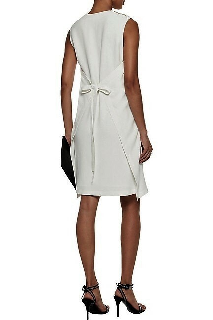 HELMUT LANG 10 White Acetate Blend Sleeveless Tie Waist Apron Shift Dress