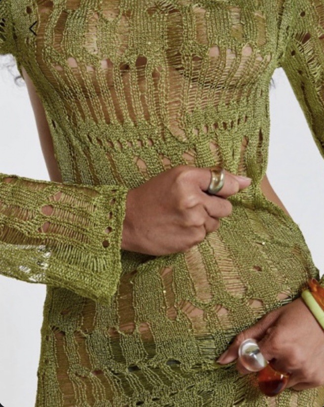 Jaded London Size Medium Umbra Moss Green Knit Metallic Long Sleeve Maxi Dress