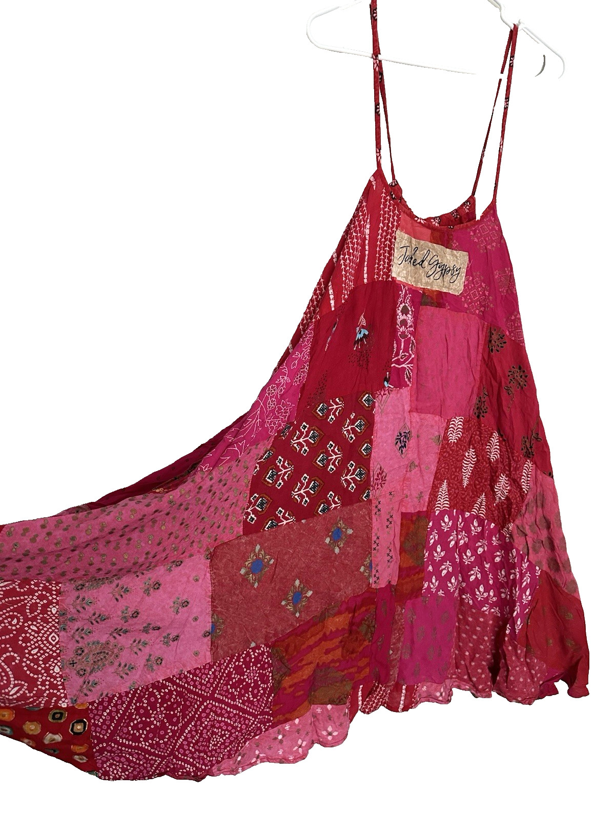 Jaded Gypsy L/XL Dress Sleeveless Patchwork Pink Red Midi Pockets NWT