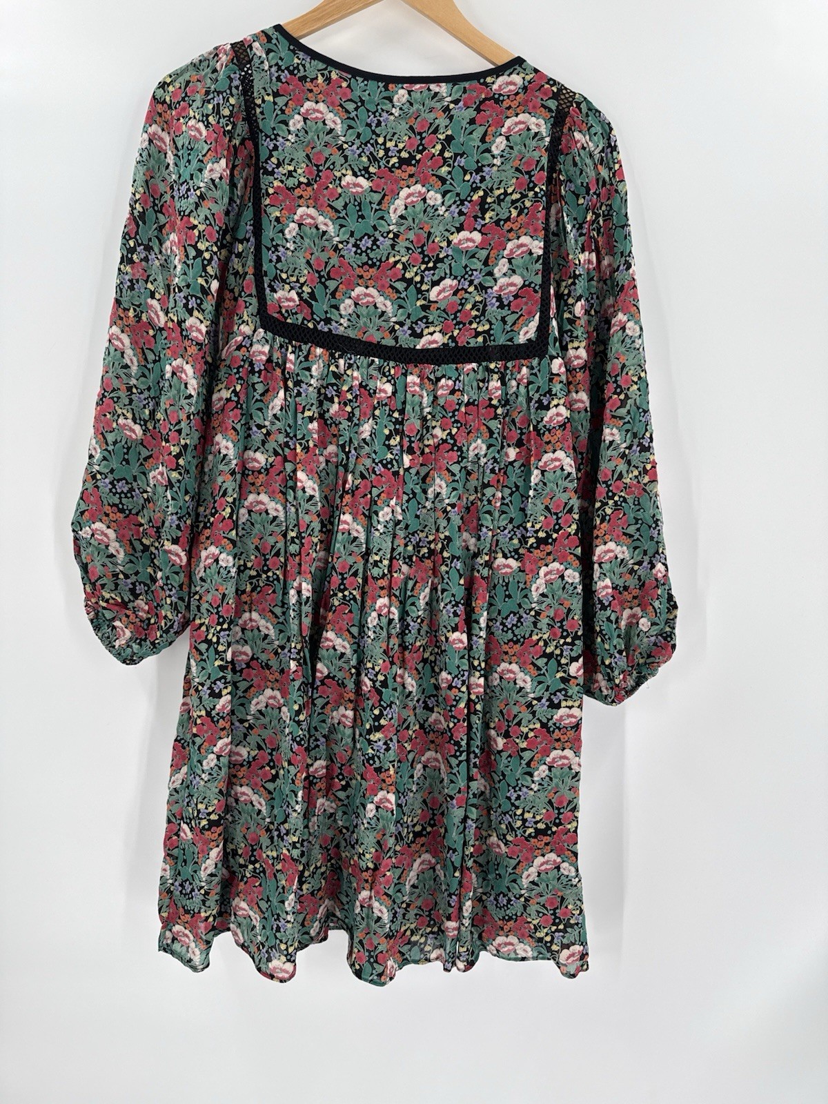 Anthropologie Floreat Ottava Peasant Dress Boho Babydoll Dark Floral SMALL