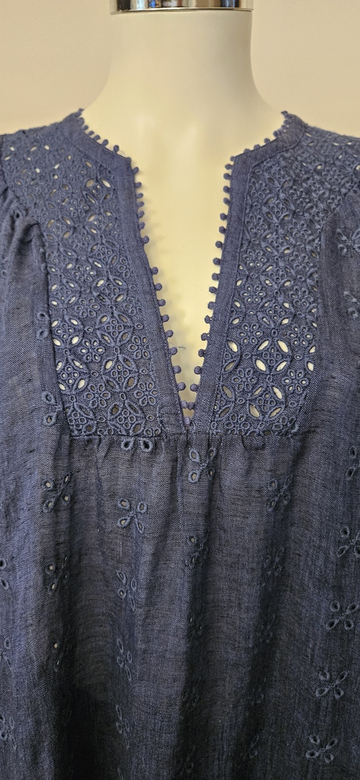 0039 ITALY navy blue 100% linen fully embroidered Maibelyn dress M bnwot rrp£250