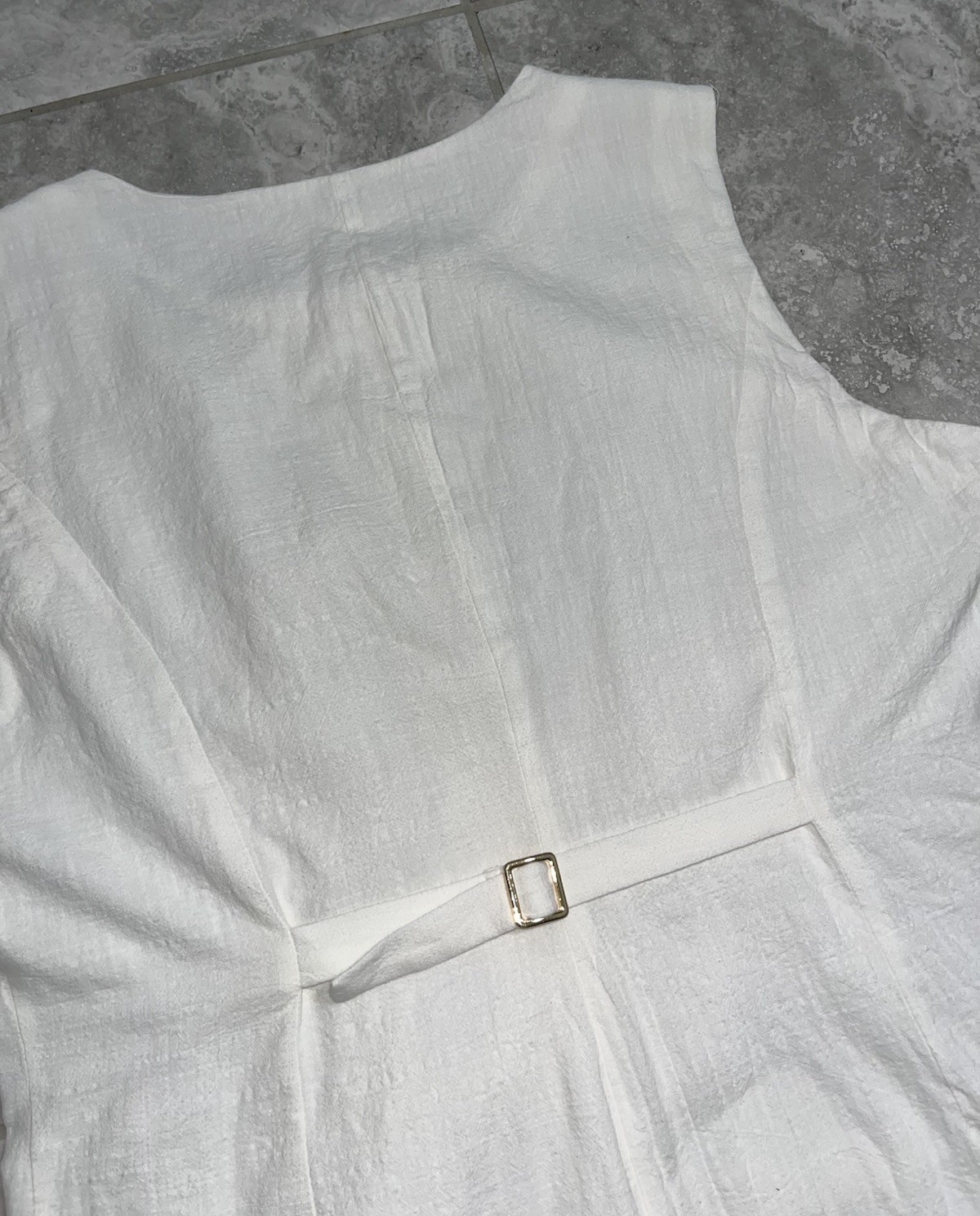 COMMENSE White Sleeveless Button Front Cotton Mini Shirt Dress Cinch Waist XL