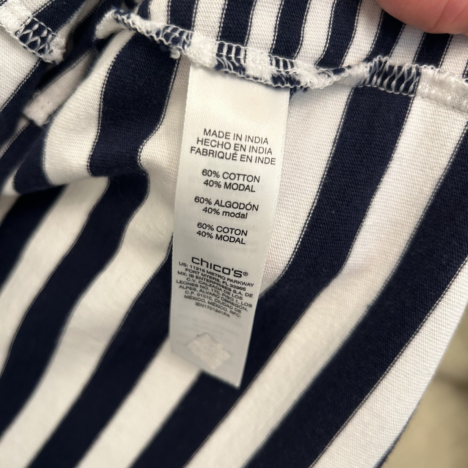 Chico’s Size 3 Navy Blue And White Cotton Blend Striped Sleeveless Sun Dress