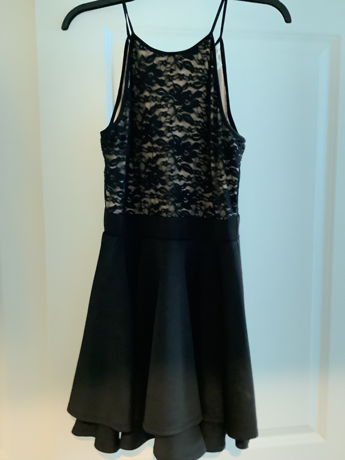 Honey and Rosie JUNIORS Black Fit & Flare Dress With Lace on Top Front SZ 7