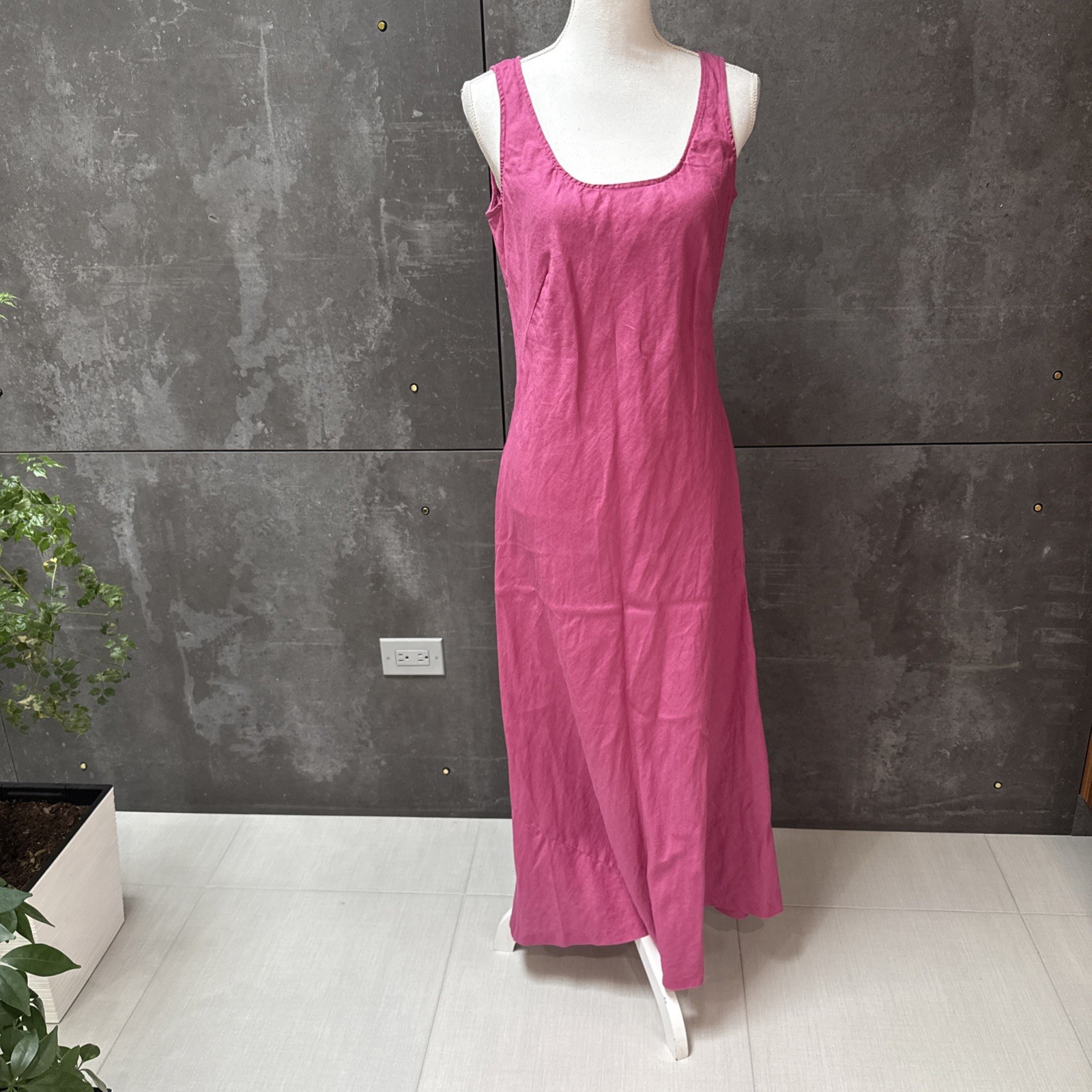 Spiegel Pink 100% Linen Scoop Neck Maxi Dress Sz 10P Minimalist