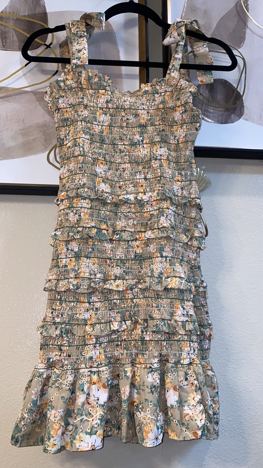STORIA Smocked Bohemian Ruffle Mini Stretch Sundress Size M