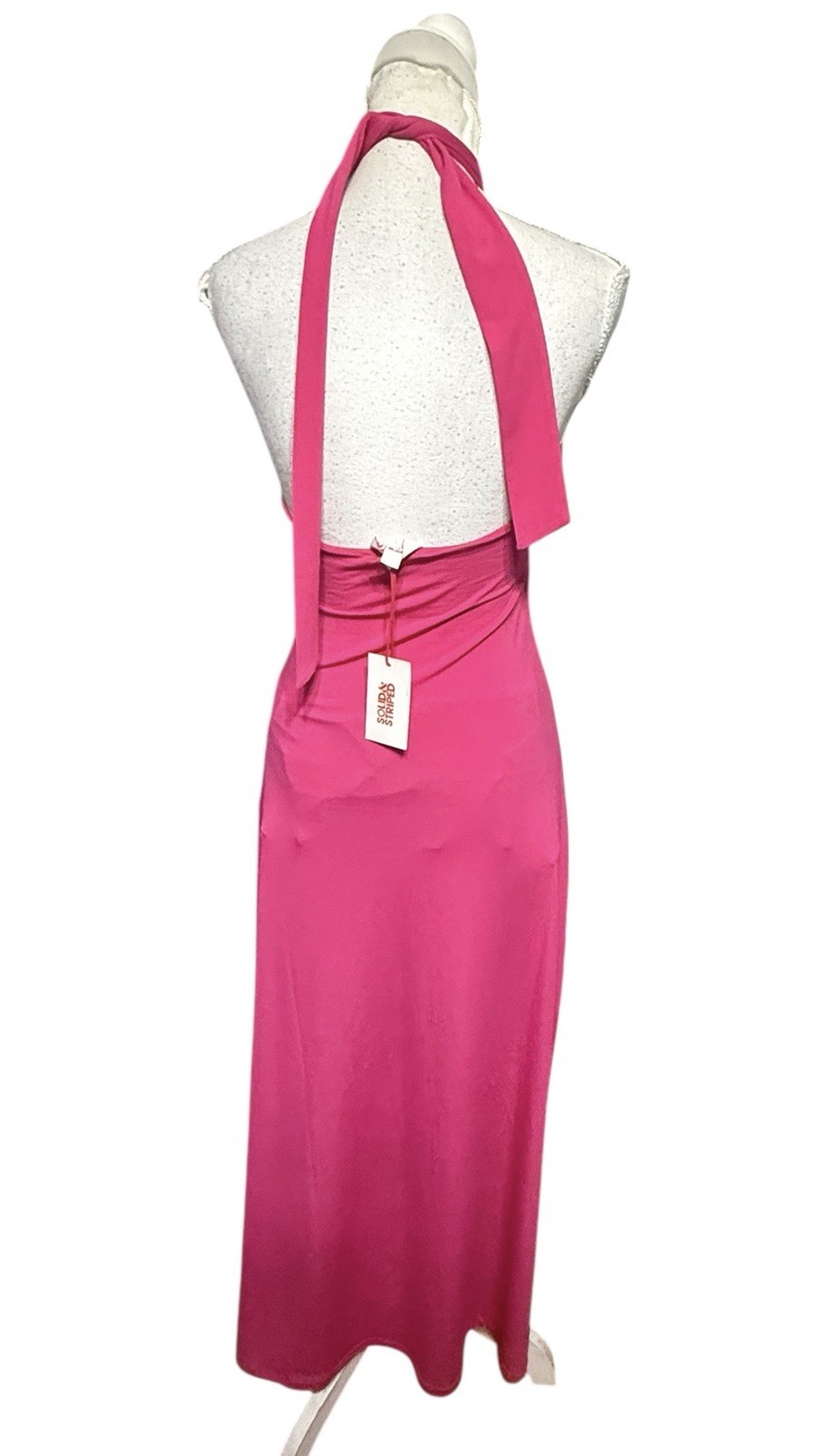 NWT Womens Size Medium Solid & Striped Tati Front Ring Cut Out Halter Midi Dress