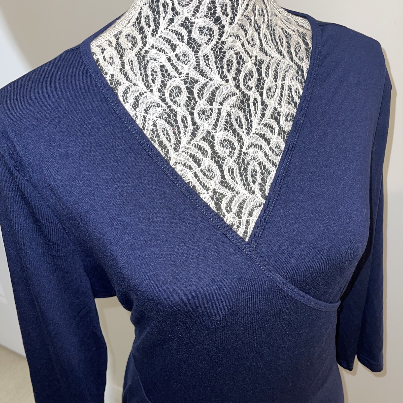 Bedoar Plus 20 Navy Blue 3/4 Sleeve Pockets Cotton Poly Dress Vneck Solid New