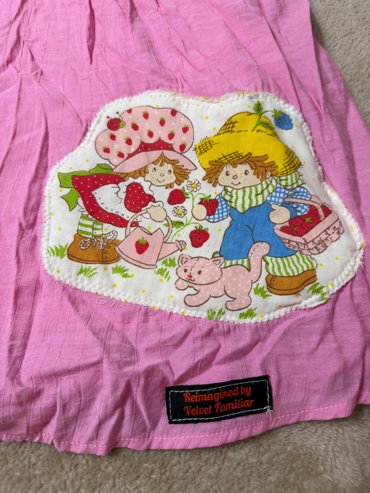 Velvet Familiar Strawberry Shortcake Upcycled Dress Womens Small Pink Cottagecor