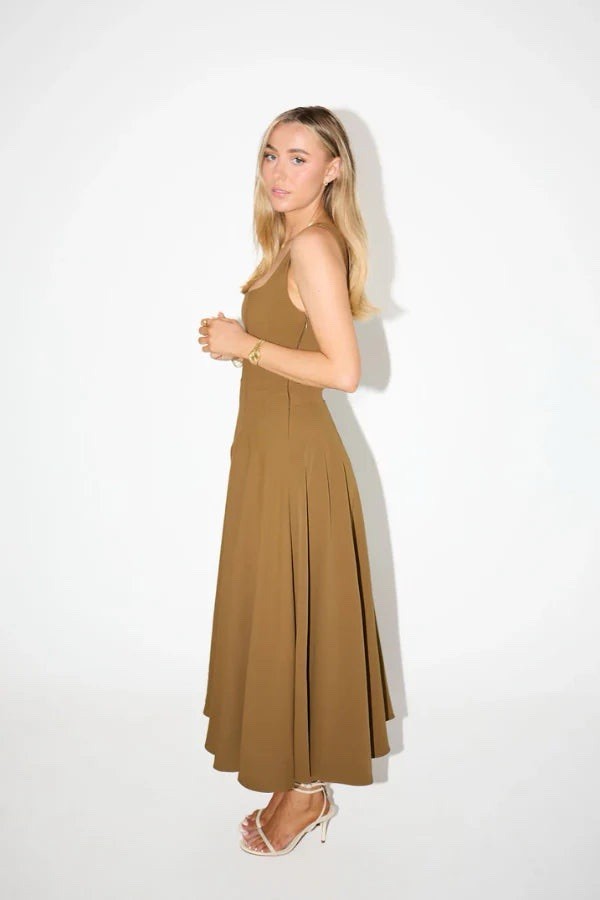 ODD MUSE – The Ultimate Muse Low Waist Square Neck Midi Dress – Olive XS BNWT!
