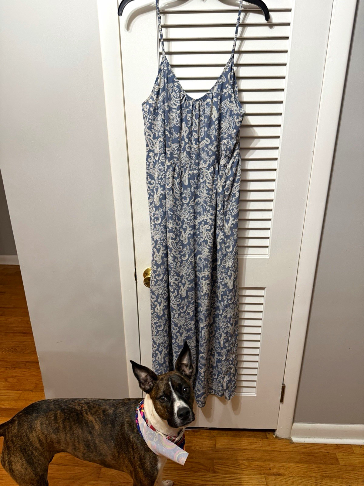mittoshop Blue/White Paisley V-Neck Strappy Maxi Dress Pockets L