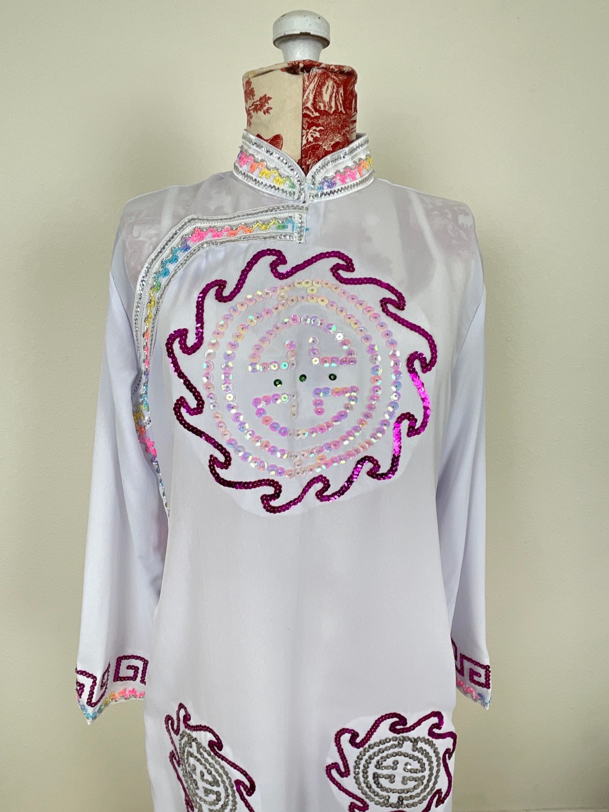 Chinese Dress COLORFUL SEQUIN Holiday New Year Performance Party Costume Sz L ?