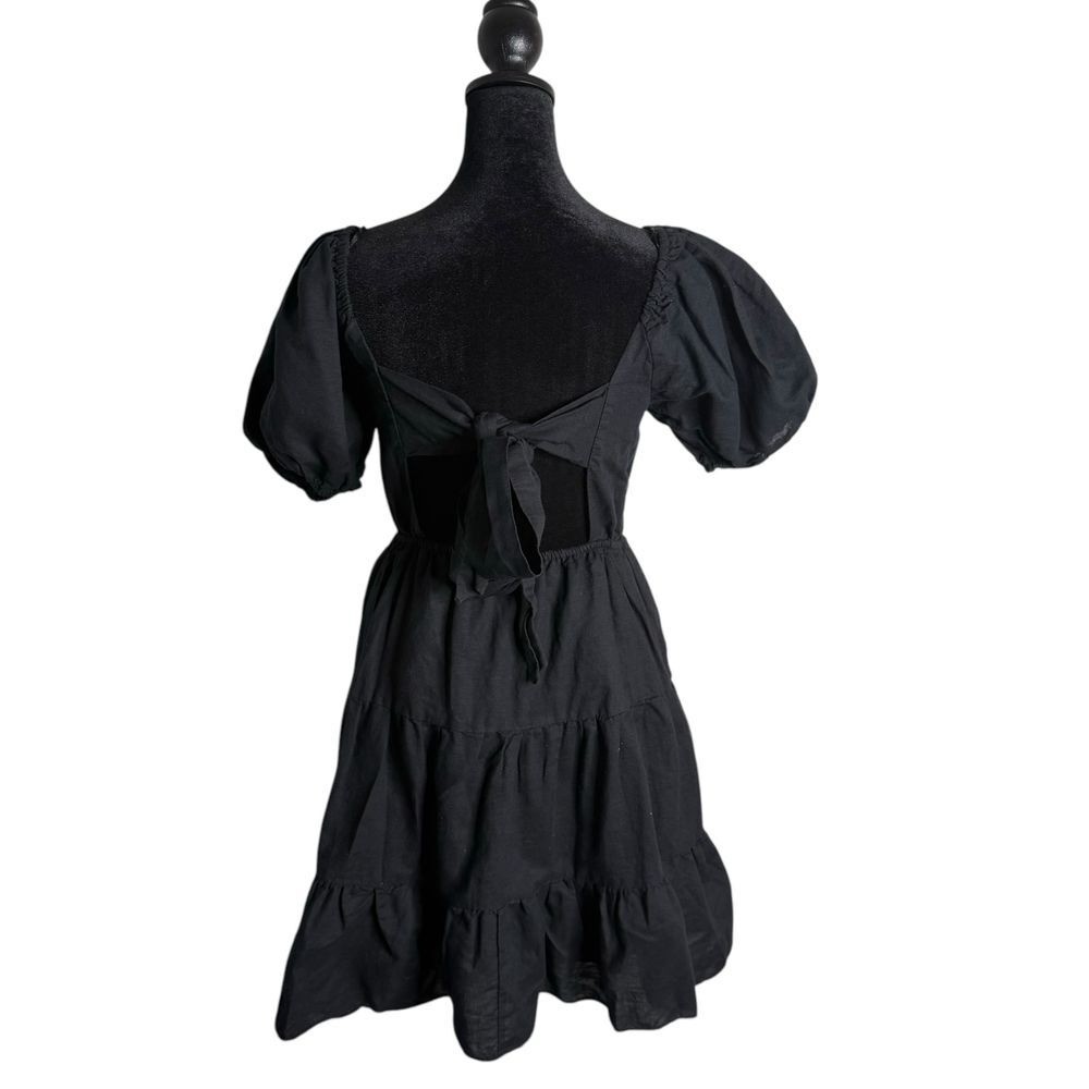 Chelsea & Violet Puff Sleeve Mini Dress Tiered Open Back Milkmaid Size XS