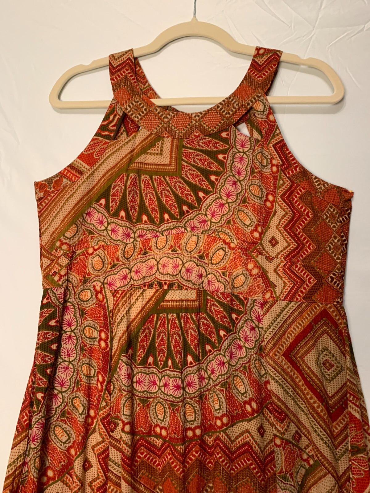 Raga LA Size Medium Boho Beach Party Dress Aztec Print Flounce Hem Open Back NWT