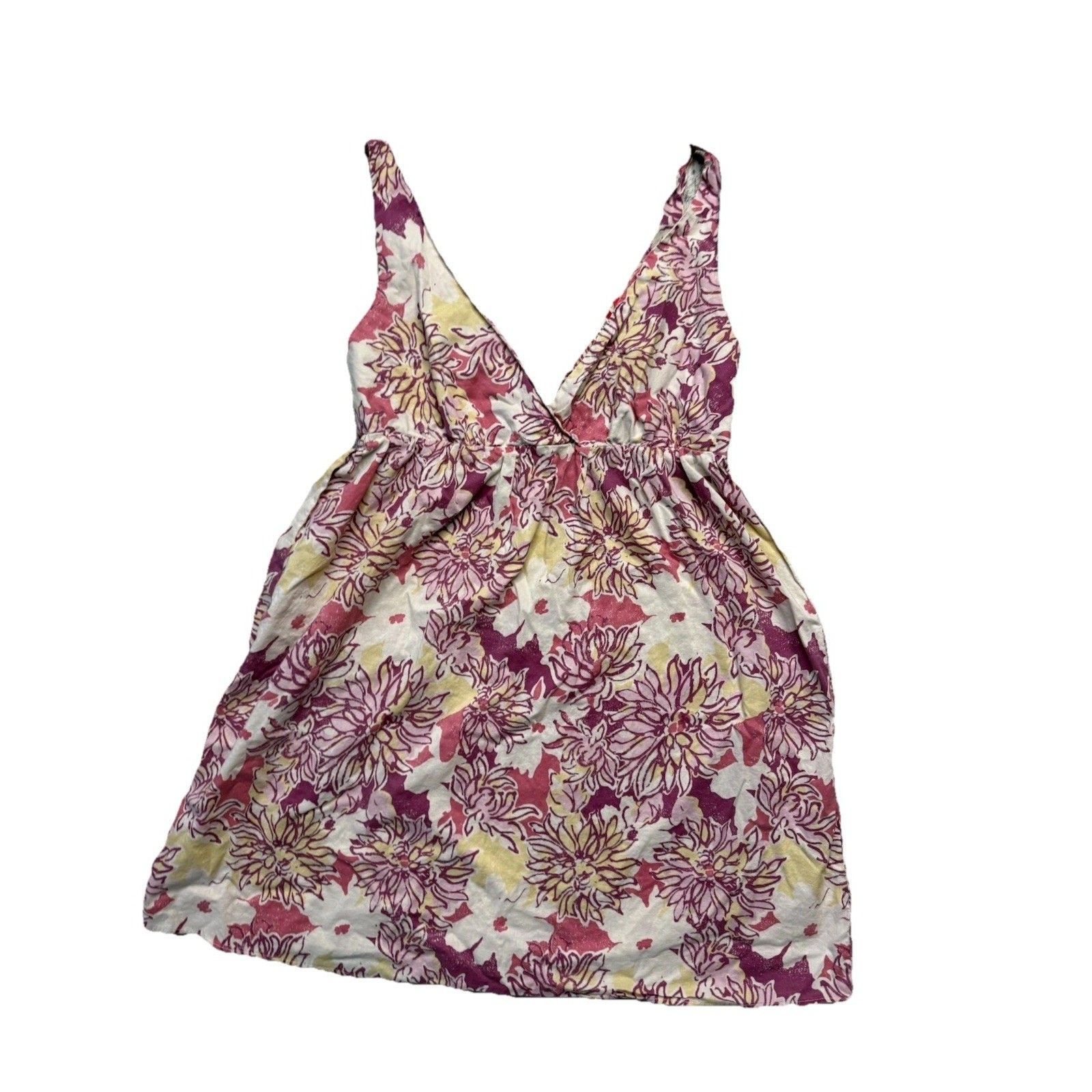 Y2K Old Navy Size M Floral Sleeveless Tunic Babydoll Mini Tank Dress Cotton Pink
