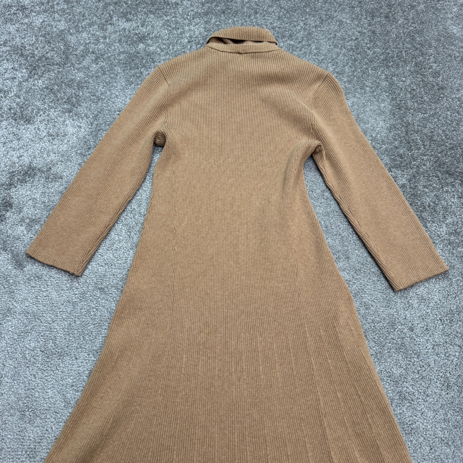 Saks Fifth Avenue Turtleneck A-Line Midi Sweater Dress Womens Small Camel Brown