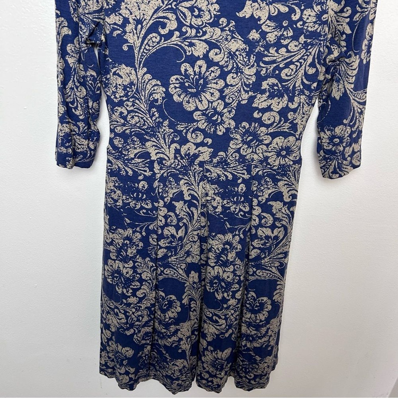 Peruvian Connection Blue Midi Quarter Sleeve Dress