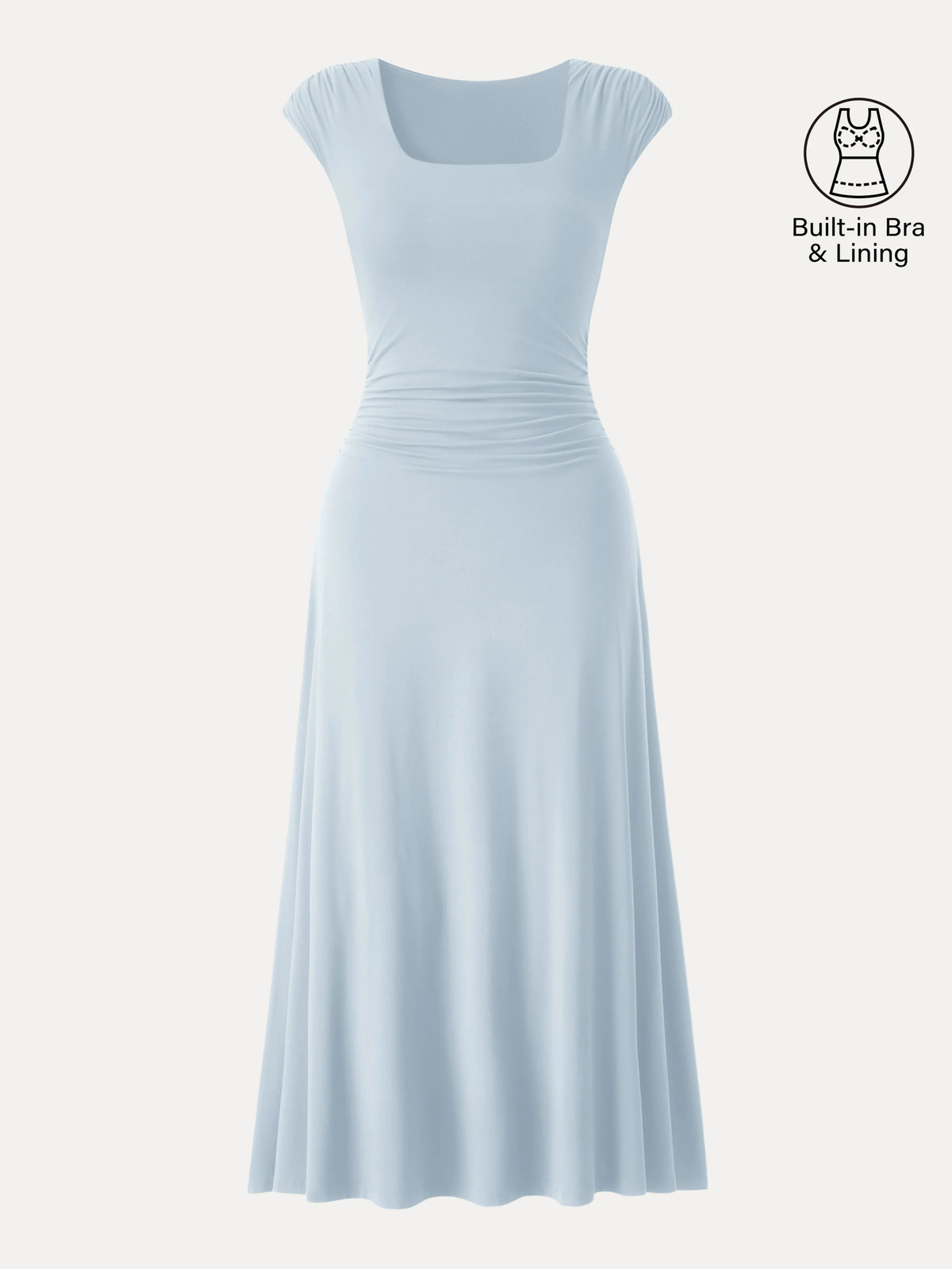 SkinKiss Cooling Square Neck Ruched Midi Bra Dress-OGLmove|118867