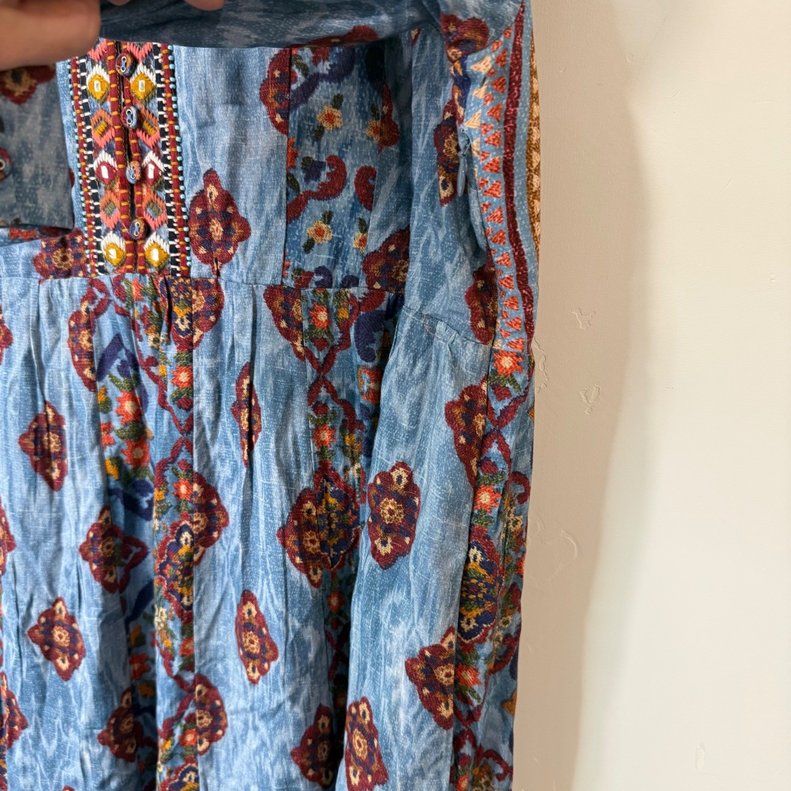 Soft Surroundings San Remo Midi Maxi Dress Blue Boho Embroidered Ikat 2GTB6