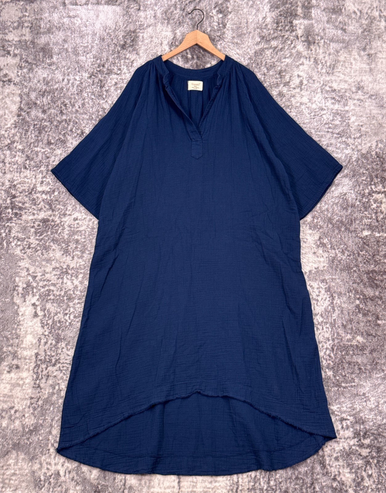 9seed Tunisia Short Sleeve Caftan Dress OS One Size Womens Blue Coverup Gauze