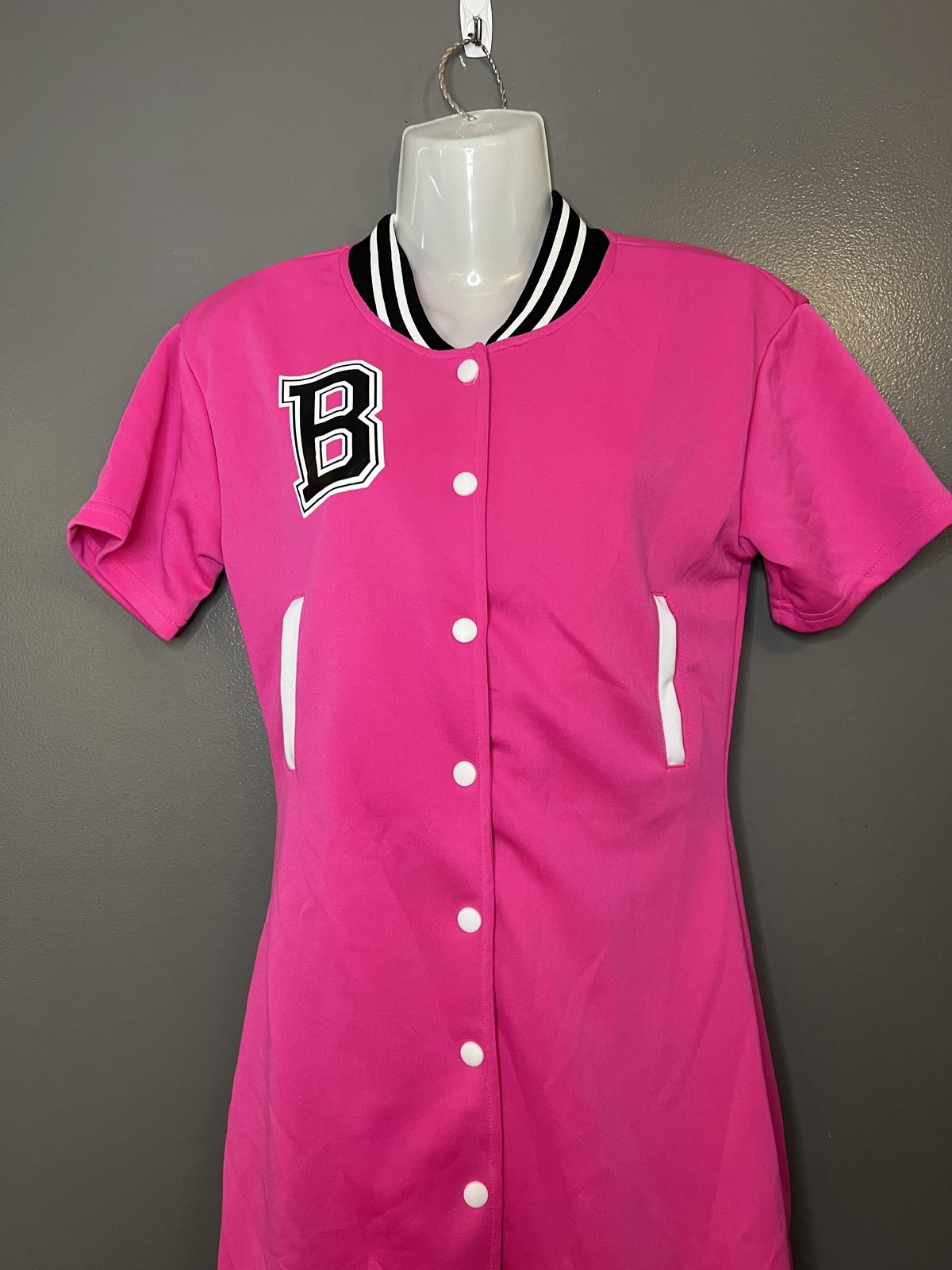 Daisy T Shirt Dress Womens Small Pink Baseball Varsity Snap Front Mini Jersey