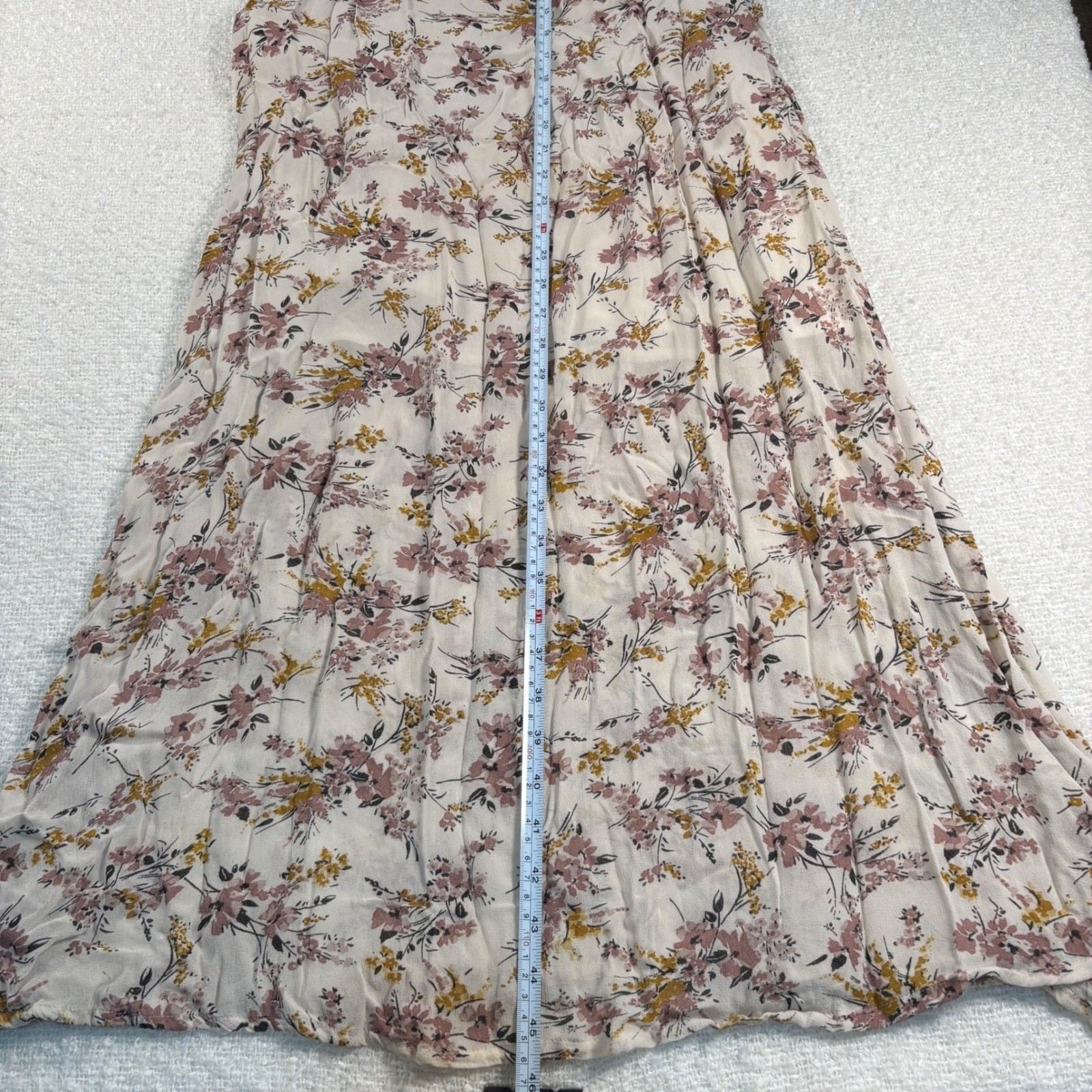 floral pink orange beige ruffle maxi dress boho summer cottage vacation chic