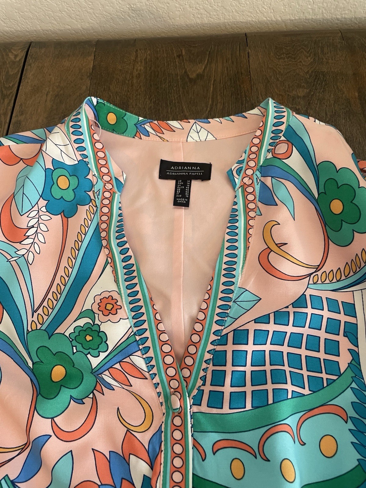 ADRIANNA PAPELL Long Sleeve Retro Print Dress Short Tie Waist Flowy Flouncy 14