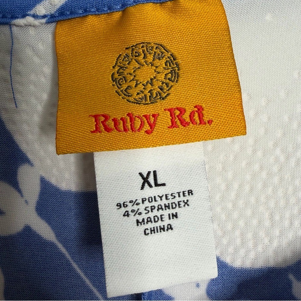 NWT Ruby Rd. Blue White Floral Dress Keyhole Neck Casual Summer Semi Sheer XL