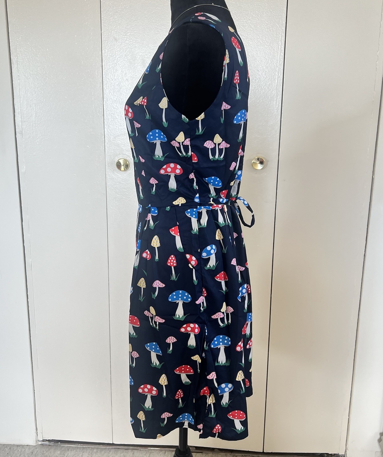 SM Wardrobe NY Navy Blue Sleeveless Mushroom Print Dress Size Small NEW!