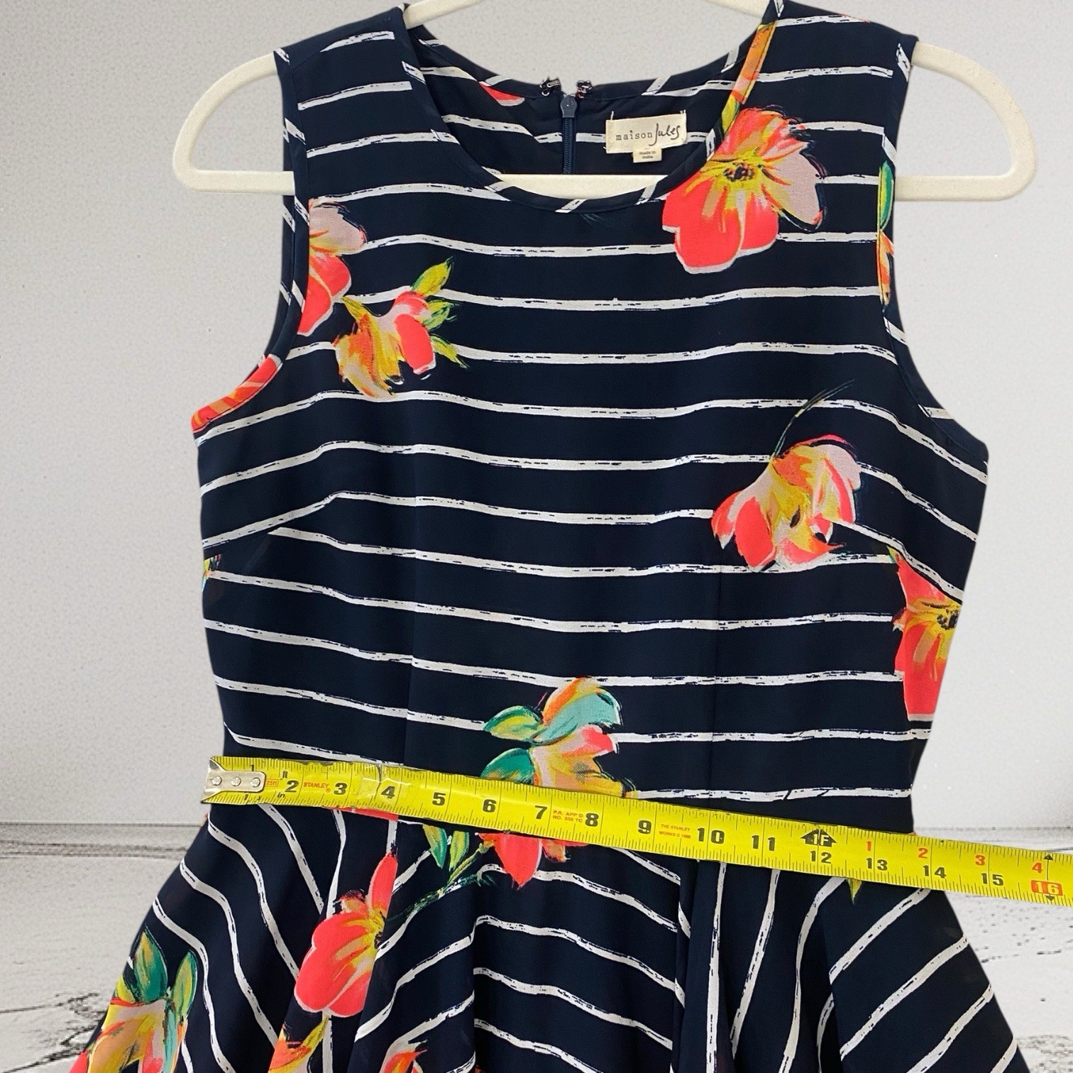 Maison Jules Floral Stripe Fit & Flare Mini Dress Women’s Juniors Size Small