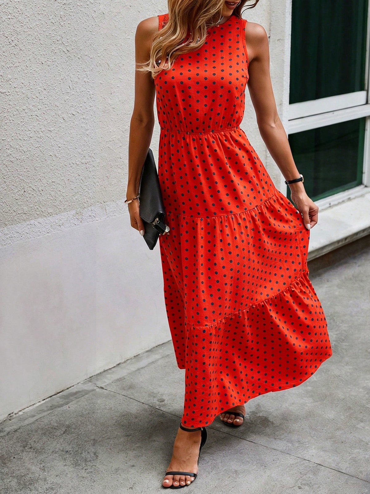 Ladies A Line Cut Ruffle Hem Louniche Maxi Dress