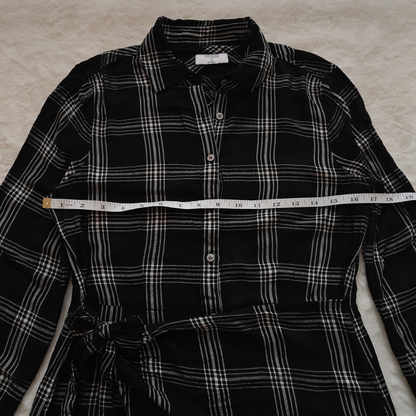 UntuckIt Tessa Plaid Black Button Up Collared Wrap Shirt Dress Small Long Sleeve