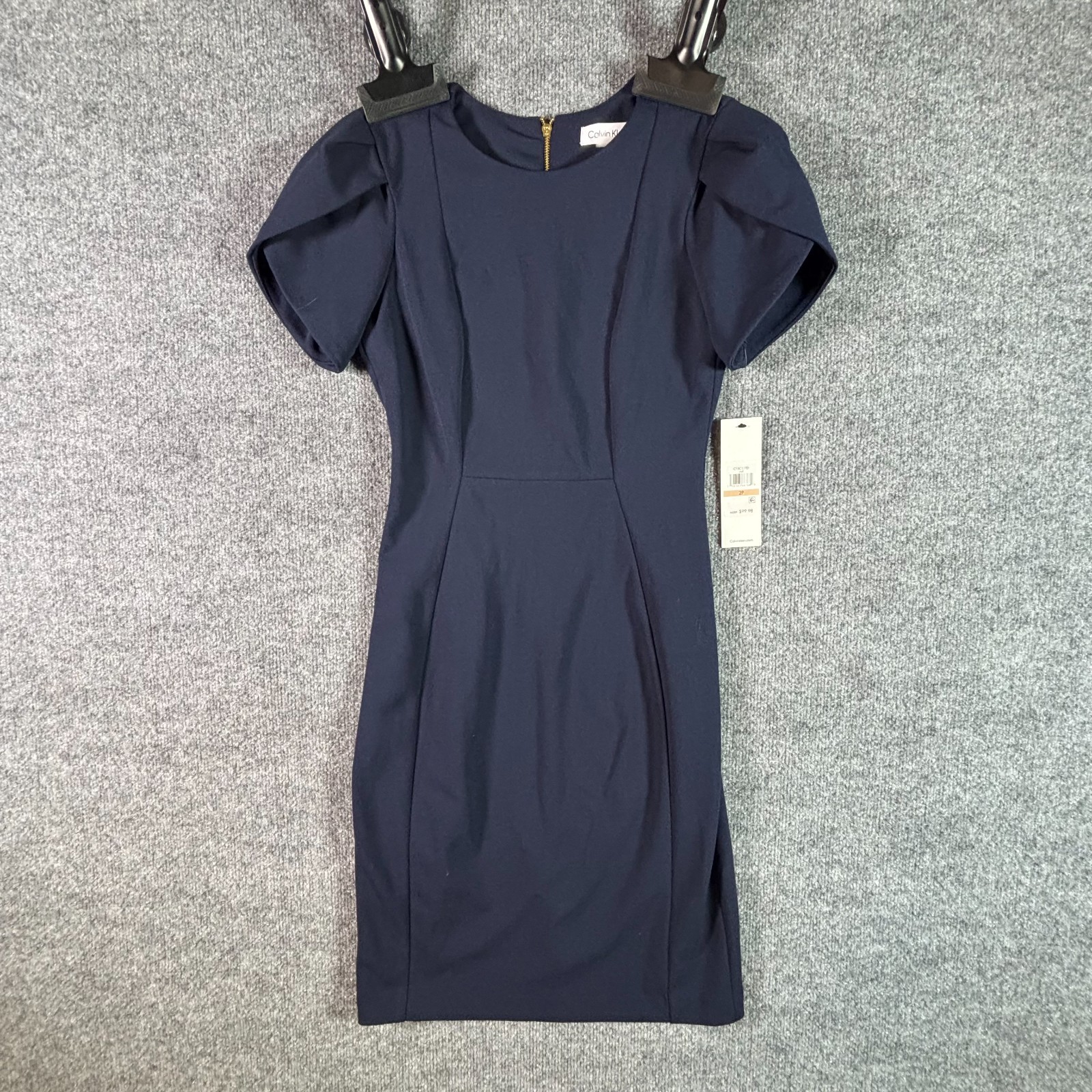 NEW Calvin Klein Sheath Midi Dress Women’s 2P Blue Polyester Party $99 MSRP NWT