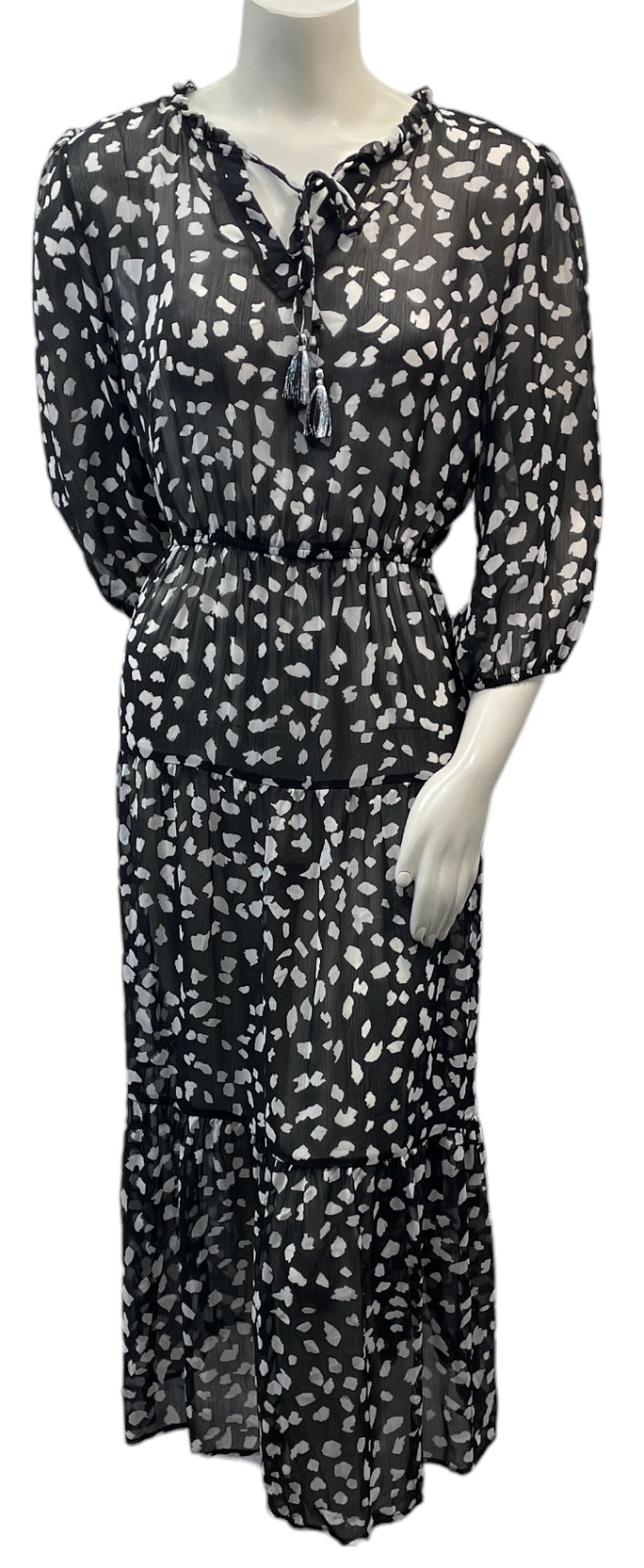 Tinsel Maxi Dress Womens size XL Petite PXL Black White Sheer See Through New