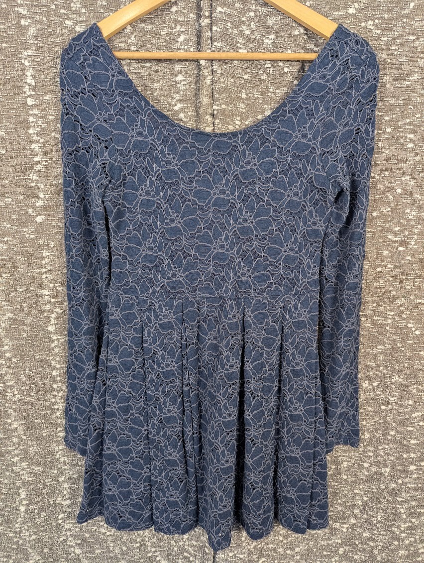 Free People Navy Blue Embroidered Lace Floral Long Sleeve Dress Women’s XS