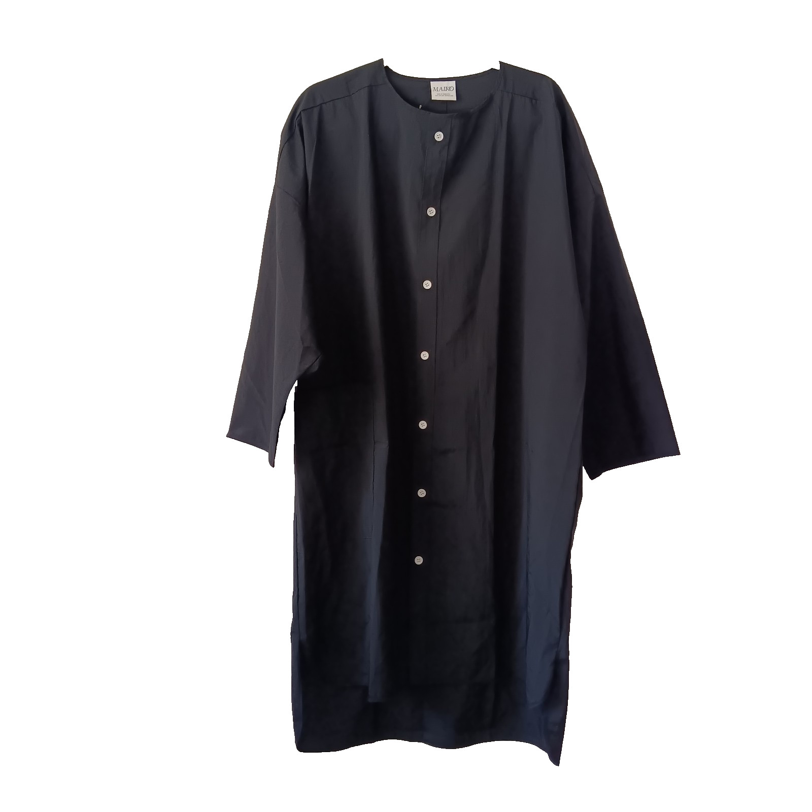 Maiko Dress Black Large Long Sleeve Button Front High Low Hem Lagenlook Comfy