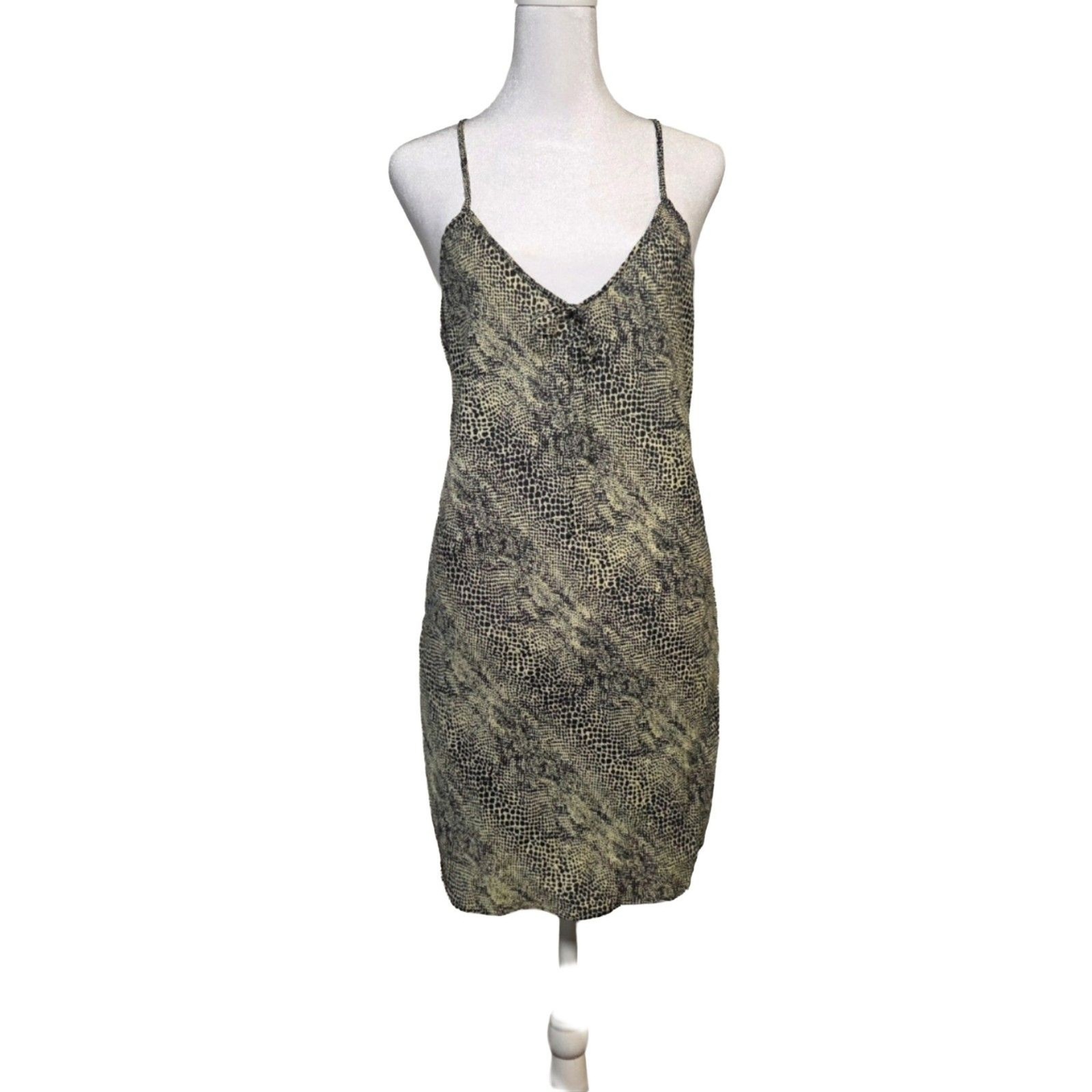 Snake Print Slip Dress L Mini V-Neck Spaghetti Strap Snakeskin 90s Modern Grunge
