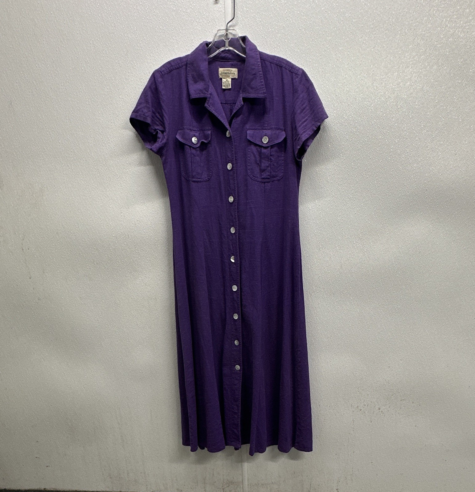 St. John’s Bay Purple Solid Shirt Dress 8P Petite Midi Collared Pockets