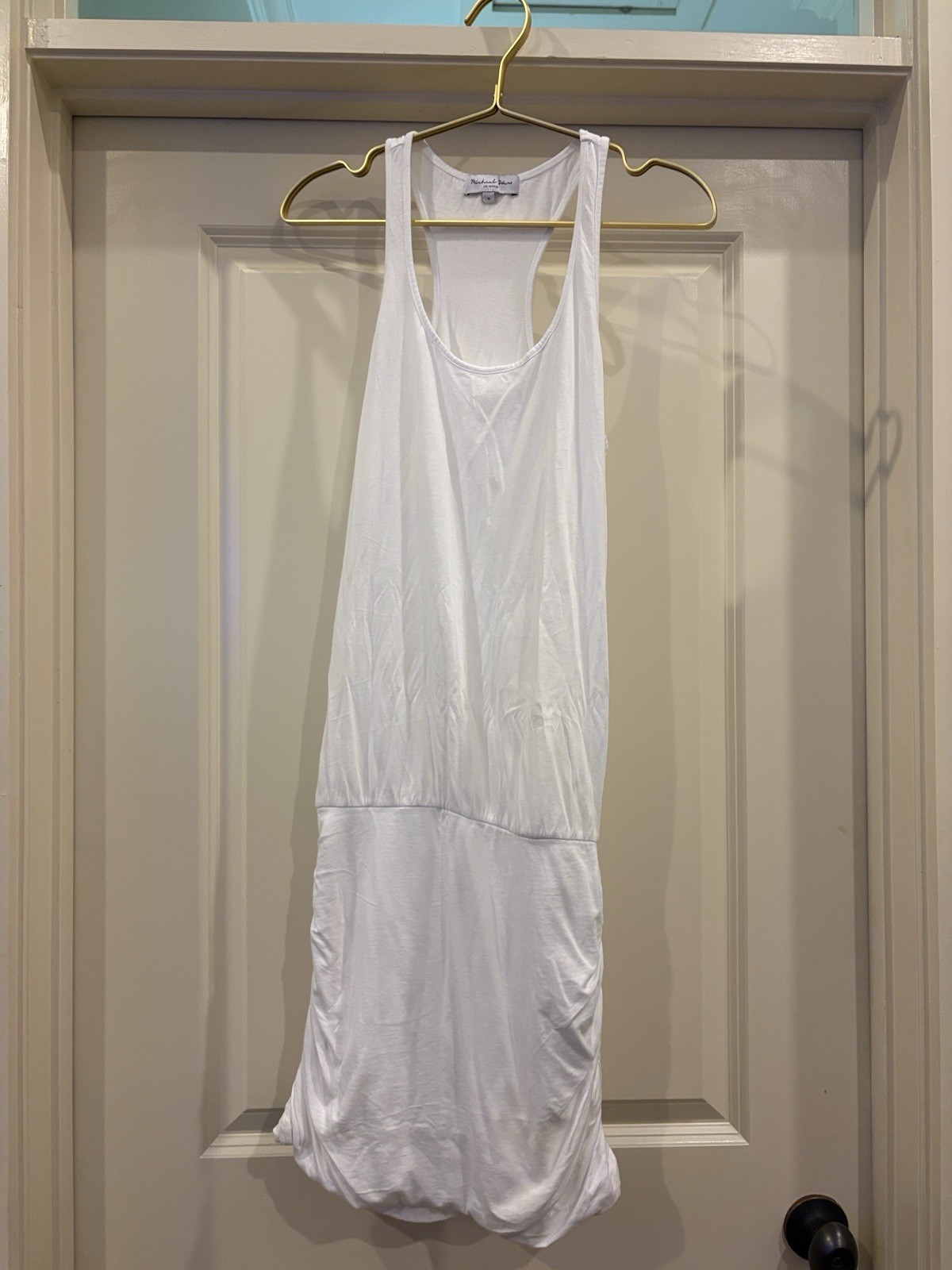 Michael Stars Women’s White Knit Tank Dress Ruched Mini Size S Rayon Blend