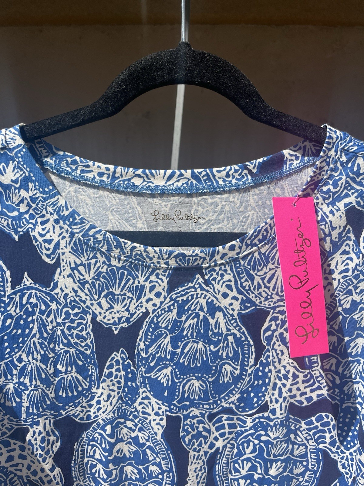 Lilly Pulitzer Preston Dress M Indigo Blue Snap To It Turtle Print w Tie Sleeves