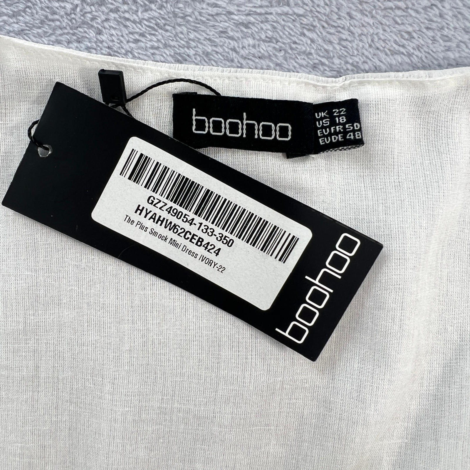 BOOHOO V-Neck Floaty Ruffle Smock Mini Dress Plus Off White US 18 Cottagecore