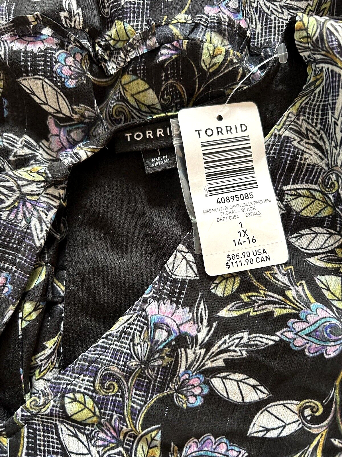 NWT $85 Torrid 1 Mini Lurex Chiffon Black Lined Tiered Ruffle Dress, 1X 14 16