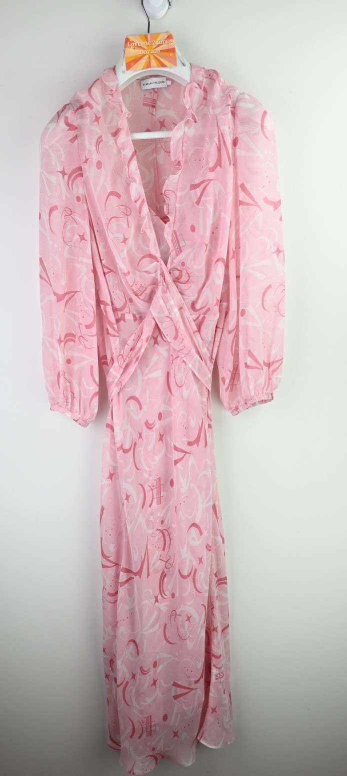 Scanlan Theodore 2 piece cross front silk long sleeve dress in blush size M/UK10
