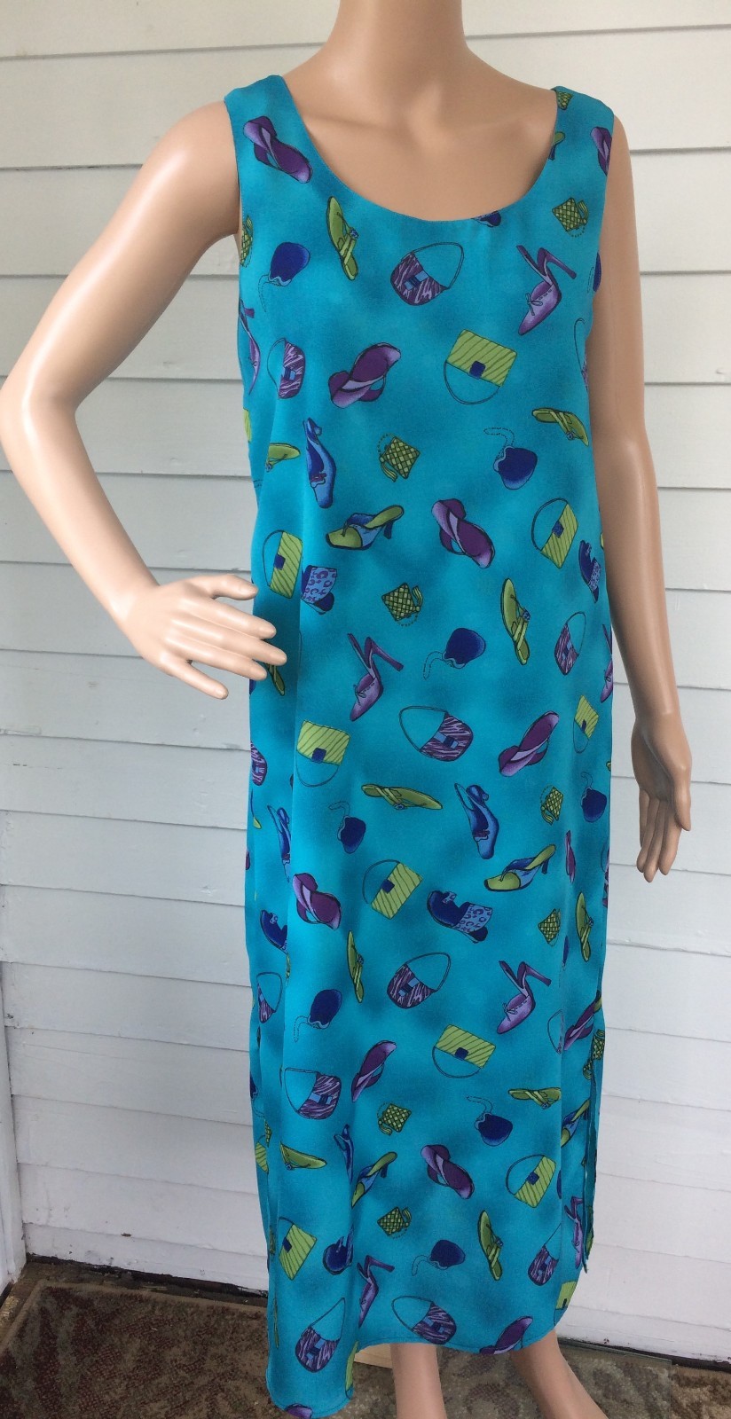 Reversible Novelty Print Dress Shoes Handbags to Polka Dots Sleeveless Blue S XS